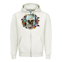 Oatmeal Heather Halloween Skeleton Zipper Hoodie - CowhideDigitalArt