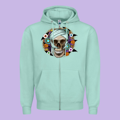 Halloween Skeleton Zipper Hoodie Designed By Cowhidedigitalart