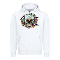White Halloween Skeleton Zipper Hoodie - CowhideDigitalArt