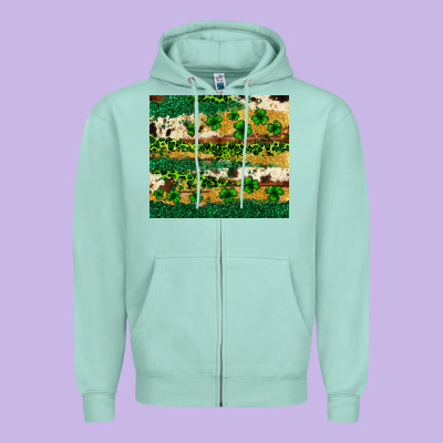 St. Patrick's Day Leopard Cowhide Shamrock Tumbler Zipper Hoodie Designed By Neo Western