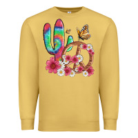 Antique Gold cactus peace sign flowers and butterflys Premium Sweatshirt - Artiststas
