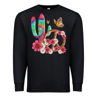 Black cactus peace sign flowers and butterflys Premium Sweatshirt - Artiststas