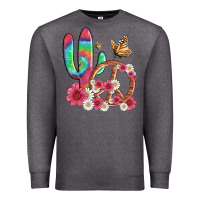 Charcoal Heather cactus peace sign flowers and butterflys Premium Sweatshirt - Artiststas