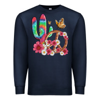 Navy cactus peace sign flowers and butterflys Premium Sweatshirt - Artiststas