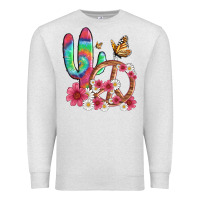 Oatmeal Heather cactus peace sign flowers and butterflys Premium Sweatshirt - Artiststas