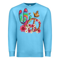 Ocean Blue cactus peace sign flowers and butterflys Premium Sweatshirt - Artiststas