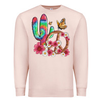 Pale Pink cactus peace sign flowers and butterflys Premium Sweatshirt - Artiststas