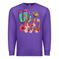 Purple cactus peace sign flowers and butterflys Premium Sweatshirt - Artiststas