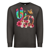 Cactus Peace Sign Flowers And Butterflys Premium Sweatshirt | Teevron