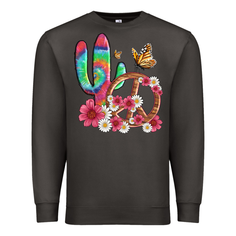 Cactus Peace Sign Flowers And Butterflys Premium Sweatshirt by Artiststas | Teevron