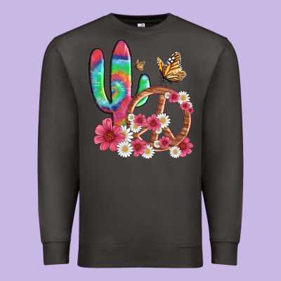 Cactus Peace Sign Flowers And Butterflys Premium Sweatshirt Designed By Artiststas