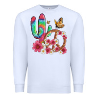 White cactus peace sign flowers and butterflys Premium Sweatshirt - Artiststas