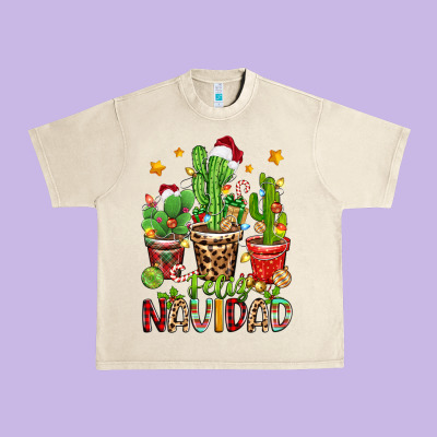 Christmas Cactus Feliz Navidad Urban Heavy Tee Designed By Zillion Design Studio