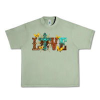 Oil Green love with cross Urban Heavy Tee - texasbilliewilder