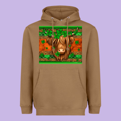 St Patricks Day Long Haired Cow Heavyweight Hoodie Designed By Jasminsmagicworld