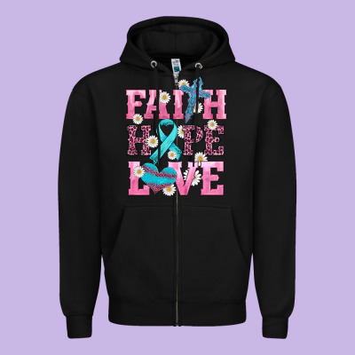 Faith Hope Love  Cross And Ribbon Zipper Hoodie Designed By Hra Design Shop