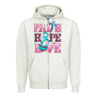 Oatmeal Heather faith hope love  cross and ribbon Zipper Hoodie - HRA Design Shop