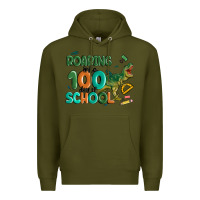 Army Green roaring into 100 day of school Premium Hoodie - MaliasSmallBusiness