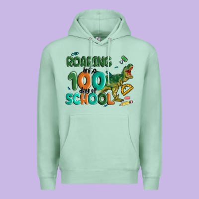 Roaring Into 100 Day Of School Premium Hoodie Designed By Maliassmallbusiness