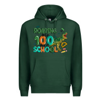 Sports Green roaring into 100 day of school Premium Hoodie - MaliasSmallBusiness