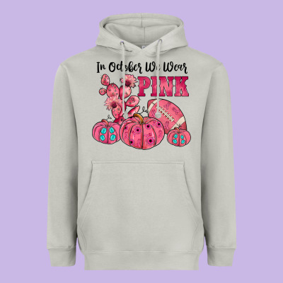 In October We Wear Pink Heavyweight Hoodie Designed By Jahusdesignshop
