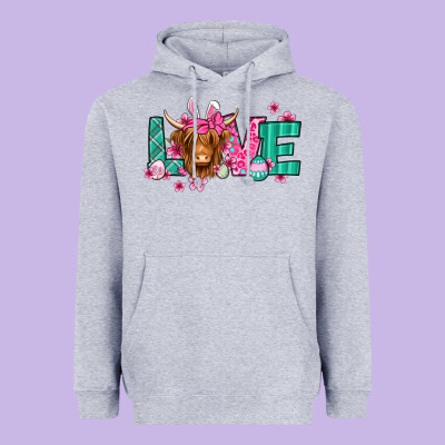 Love Easter Floral Longhaired Cow Heavyweight Hoodie Designed By Jasminsmagicworld