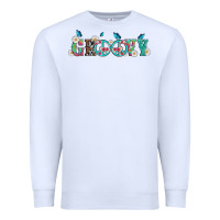 White groovy with peace  sign flowers Premium Sweatshirt - Artiststas