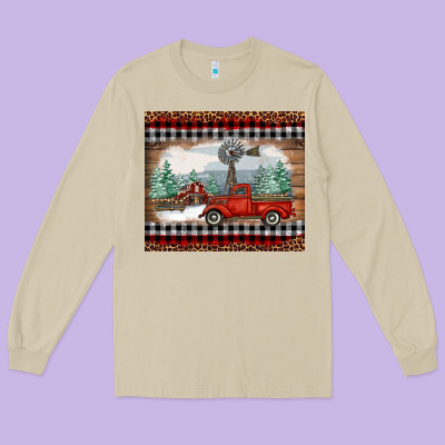 Christmas Farm And Truck Long Sleeve Tee Designed By Ranaportraitstore