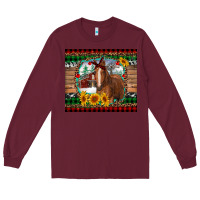 Burgundy christmas farm and horse Long Sleeve Tee - RanaPortraitStore