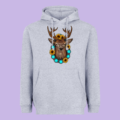 Deer Gemstone Sunflower Heavyweight Hoodie Designed By Jahusdesignshop