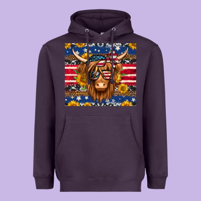 4th Of July Longhaired Cow Tumbler Heavyweight Hoodie Designed By Jasminsmagicworld