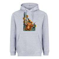 Heather Grey idaho map long haired cow Heavyweight Hoodie - Jasminsmagicworld