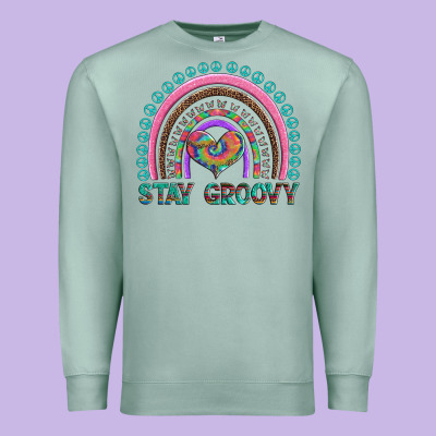 Stay Groovy With Rainbow And Heart Premium Sweatshirt Designed By Artiststas