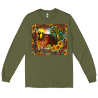Army Green western horse and sunflower Long Sleeve Tee - RanaPortraitStore