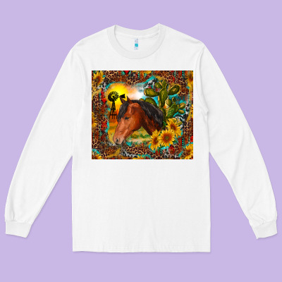 Western Horse And Sunflower Long Sleeve Tee Designed By Ranaportraitstore