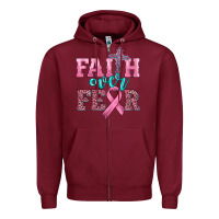 Burgundy faith over fear with cross and ribbon Zipper Hoodie - HRA Design Shop