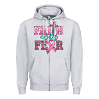 Heather Grey faith over fear with cross and ribbon Zipper Hoodie - HRA Design Shop