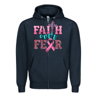 Navy faith over fear with cross and ribbon Zipper Hoodie - HRA Design Shop