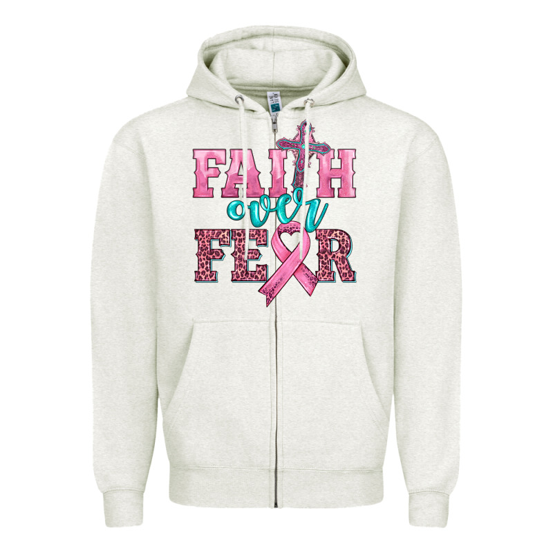 Faith Over Fear With Cross And Ribbon Zipper Hoodie by HRA Design Shop | Teevron