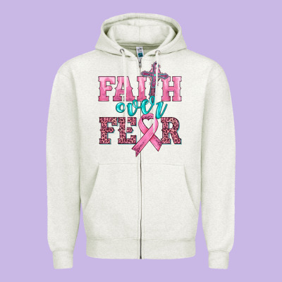 Faith Over Fear With Cross And Ribbon Zipper Hoodie Designed By Hra Design Shop