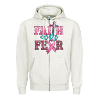 Oatmeal Heather faith over fear with cross and ribbon Zipper Hoodie - HRA Design Shop