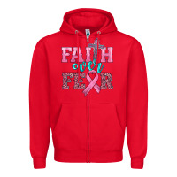 Red faith over fear with cross and ribbon Zipper Hoodie - HRA Design Shop