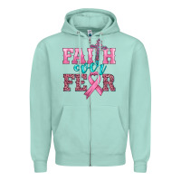 Seafoam faith over fear with cross and ribbon Zipper Hoodie - HRA Design Shop