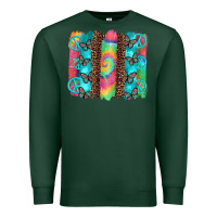 Sports Green hippie peace sign butterfly leopard and tie dye brushstroke Premium Sweatshirt - Artiststas