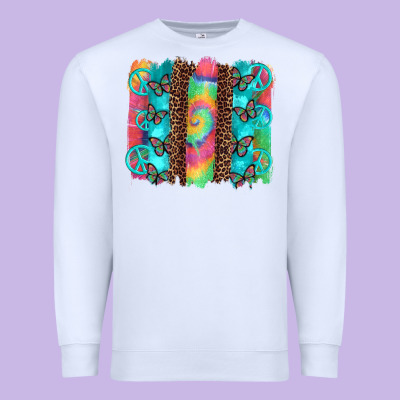 Hippie Peace Sign Butterfly Leopard And Tie Dye Brushstroke Premium Sweatshirt Designed By Artiststas