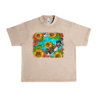 French Oak western sunflowers turquoise cowhide  tooled leather Urban Heavy Tee - BarkalooDesign