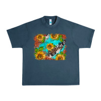 Midnight Navy western sunflowers turquoise cowhide  tooled leather Urban Heavy Tee - BarkalooDesign