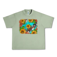 Oil Green western sunflowers turquoise cowhide  tooled leather Urban Heavy Tee - BarkalooDesign