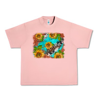 Salmon western sunflowers turquoise cowhide  tooled leather Urban Heavy Tee - BarkalooDesign