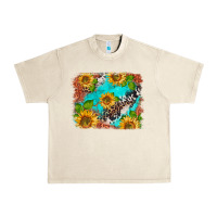 Sandshell western sunflowers turquoise cowhide  tooled leather Urban Heavy Tee - BarkalooDesign
